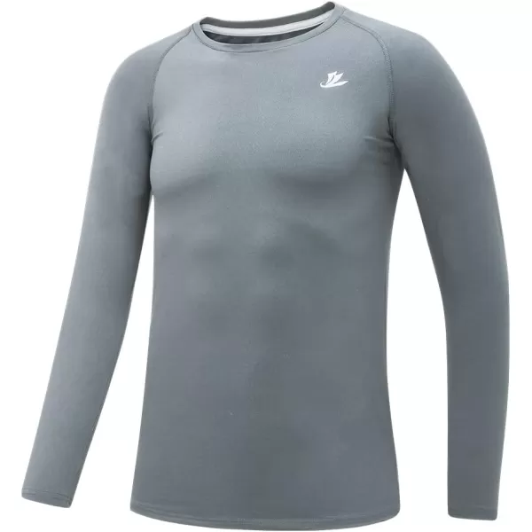 DEVOROPA Youth Boys Compression Thermal Shirt Long Sleeve Fleece Baselayer Soccer Baseball UndershirtCrew Necklight Gray