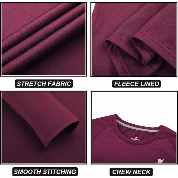 DEVOROPA Youth Boys Compression Thermal Shirt Long Sleeve Fleece Baselayer Soccer Baseball UndershirtCrew Neckmaroon