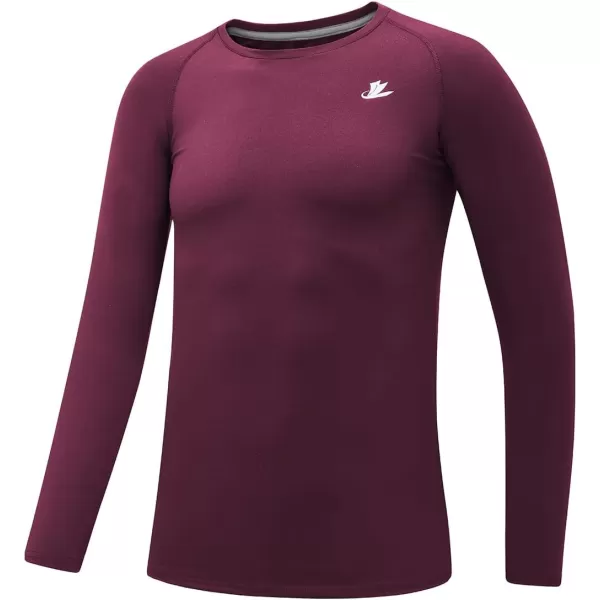 DEVOROPA Youth Boys Compression Thermal Shirt Long Sleeve Fleece Baselayer Soccer Baseball UndershirtCrew Neckmaroon