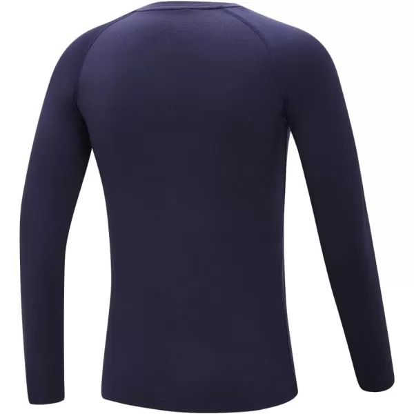 DEVOROPA Youth Boys Compression Thermal Shirt Long Sleeve Fleece Baselayer Soccer Baseball UndershirtCrew Necknavy