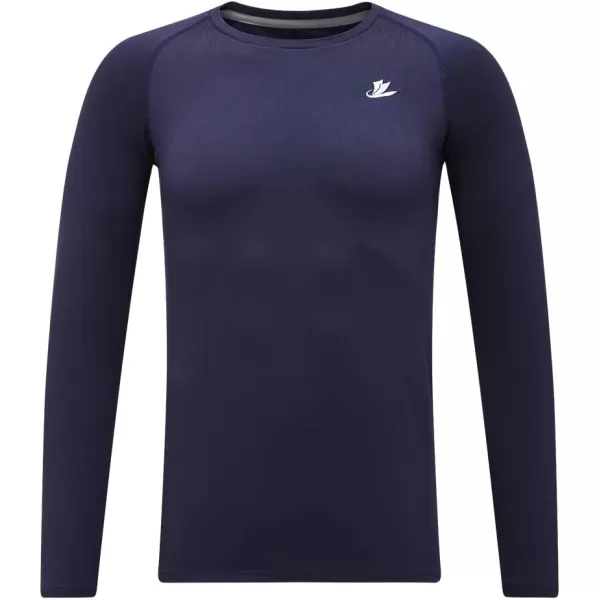 DEVOROPA Youth Boys Compression Thermal Shirt Long Sleeve Fleece Baselayer Soccer Baseball UndershirtCrew Necknavy