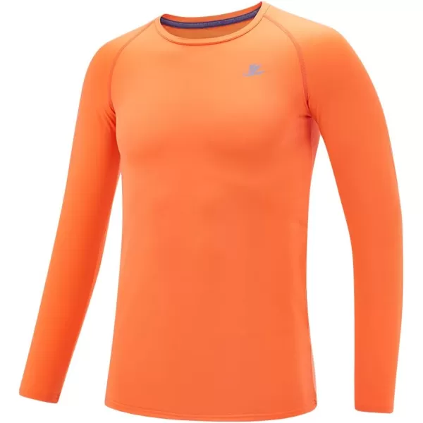 DEVOROPA Youth Boys Compression Thermal Shirt Long Sleeve Fleece Baselayer Soccer Baseball UndershirtCrew Neckorange
