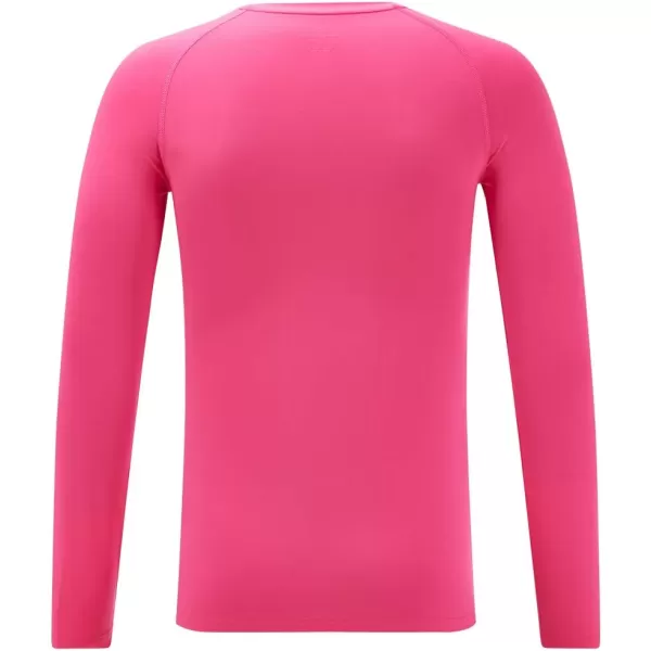 DEVOROPA Youth Boys Compression Thermal Shirt Long Sleeve Fleece Baselayer Soccer Baseball UndershirtCrew Neckpink