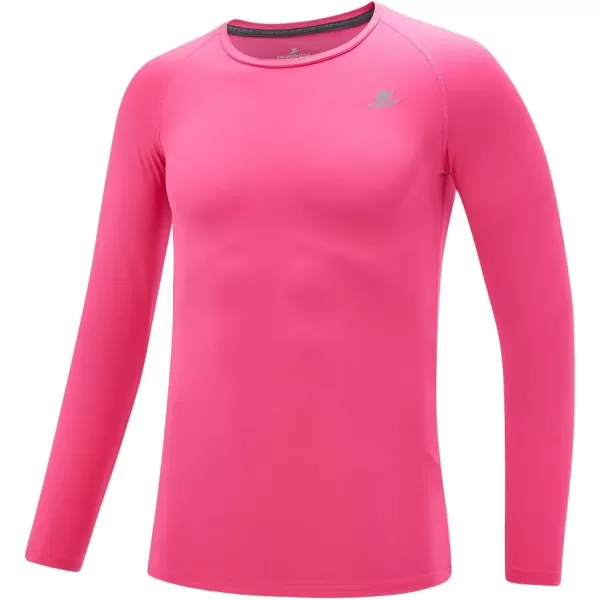DEVOROPA Youth Boys Compression Thermal Shirt Long Sleeve Fleece Baselayer Soccer Baseball UndershirtCrew Neckpink