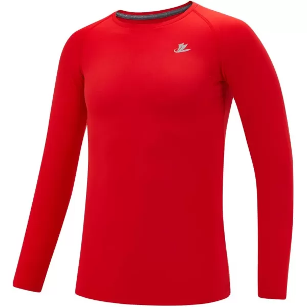 DEVOROPA Youth Boys Compression Thermal Shirt Long Sleeve Fleece Baselayer Soccer Baseball UndershirtCrew Neckred