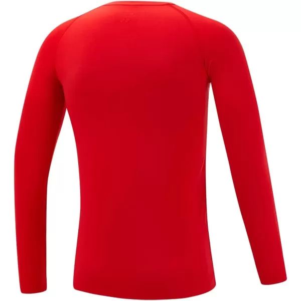DEVOROPA Youth Boys Compression Thermal Shirt Long Sleeve Fleece Baselayer Soccer Baseball UndershirtCrew Neckred