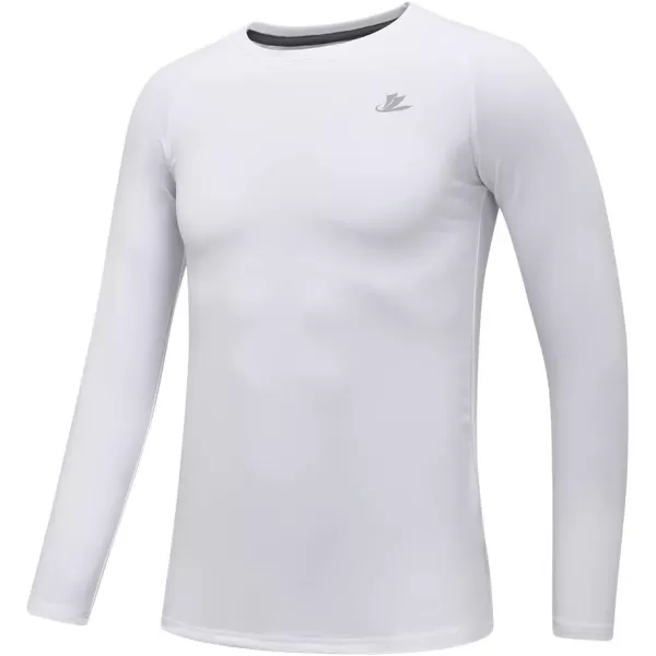 DEVOROPA Youth Boys Compression Thermal Shirt Long Sleeve Fleece Baselayer Soccer Baseball UndershirtCrew Neckwhite
