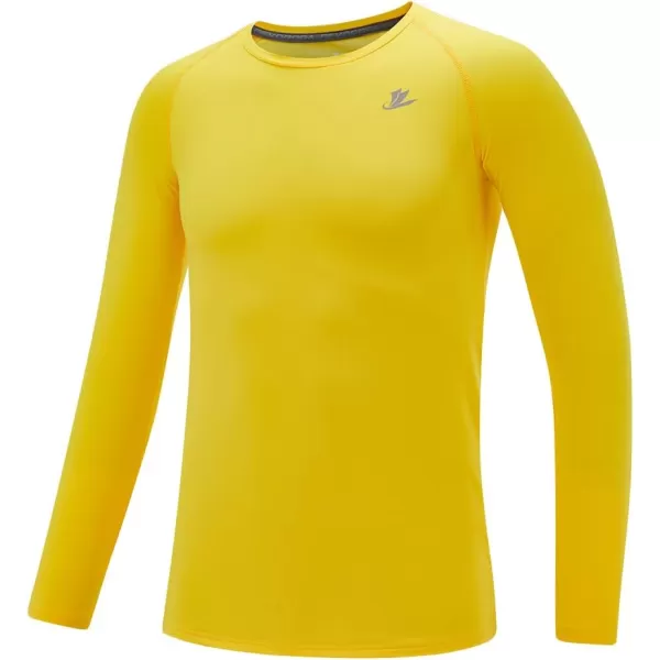 DEVOROPA Youth Boys Compression Thermal Shirt Long Sleeve Fleece Baselayer Soccer Baseball UndershirtCrew Neckyellow