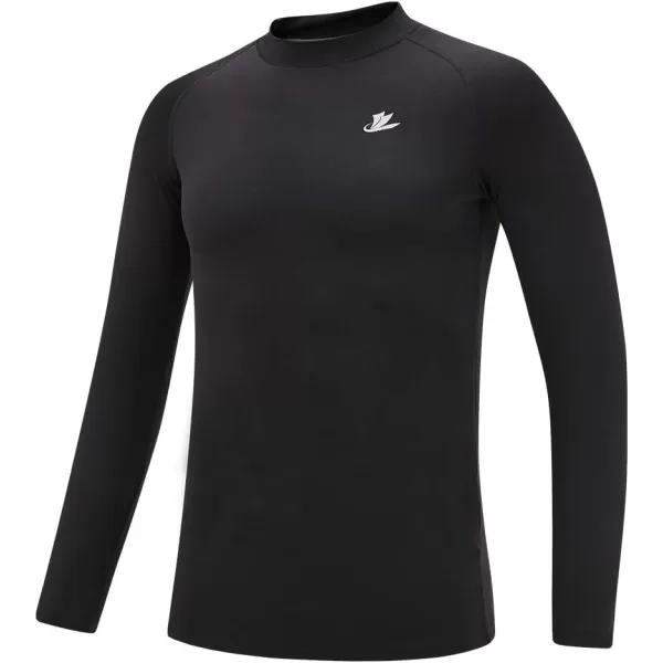 DEVOROPA Youth Boys Compression Thermal Shirt Long Sleeve Fleece Baselayer Soccer Baseball UndershirtMock Neckblack
