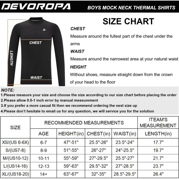 DEVOROPA Youth Boys Compression Thermal Shirt Long Sleeve Fleece Baselayer Soccer Baseball UndershirtMock Neckblack