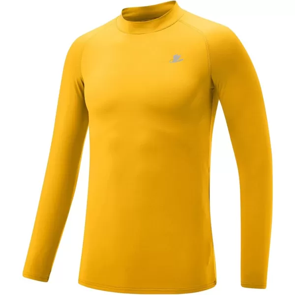 DEVOROPA Youth Boys Compression Thermal Shirt Long Sleeve Fleece Baselayer Soccer Baseball UndershirtMock Neckgold