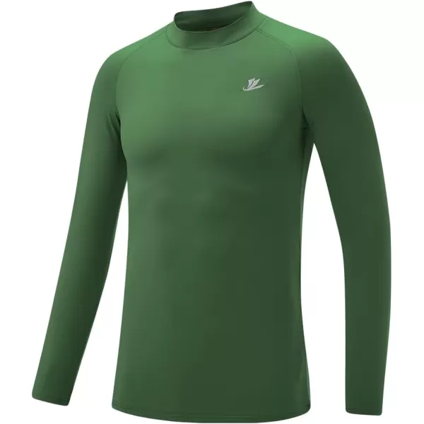 DEVOROPA Youth Boys Compression Thermal Shirt Long Sleeve Fleece Baselayer Soccer Baseball UndershirtMock Neckgreen