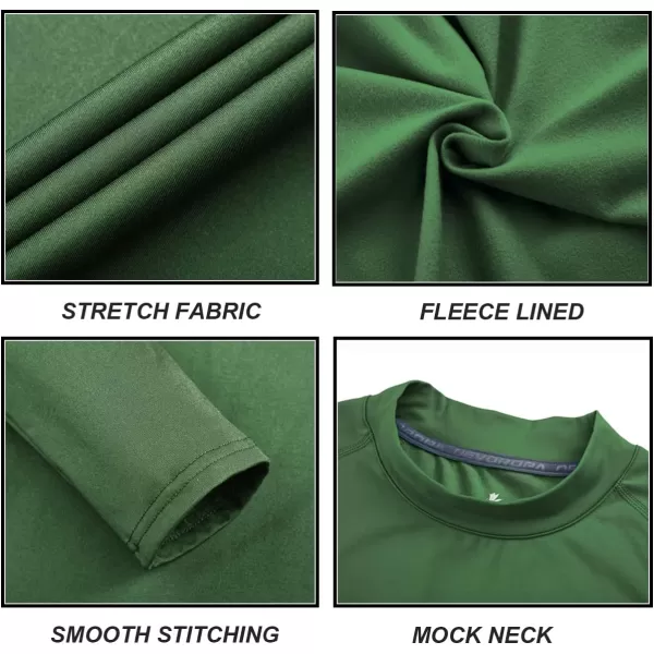 DEVOROPA Youth Boys Compression Thermal Shirt Long Sleeve Fleece Baselayer Soccer Baseball UndershirtMock Neckgreen