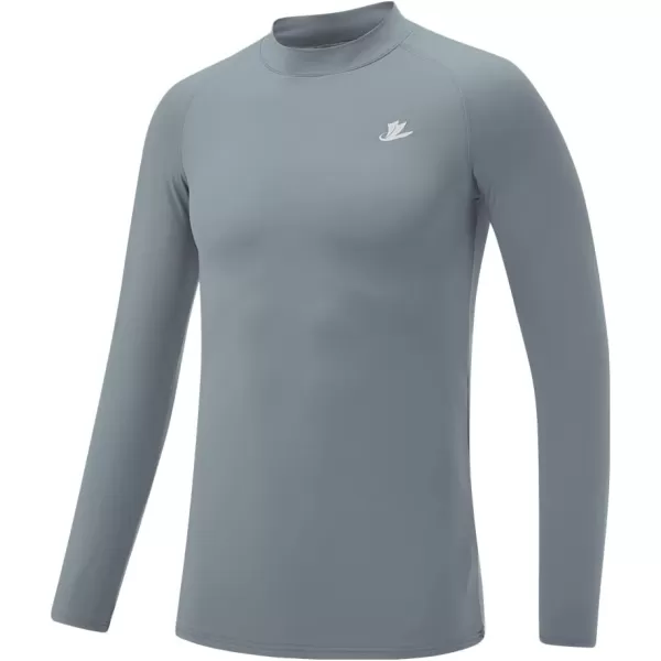DEVOROPA Youth Boys Compression Thermal Shirt Long Sleeve Fleece Baselayer Soccer Baseball UndershirtMock Necklight Gray