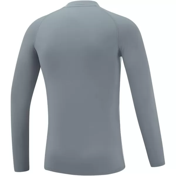 DEVOROPA Youth Boys Compression Thermal Shirt Long Sleeve Fleece Baselayer Soccer Baseball UndershirtMock Necklight Gray