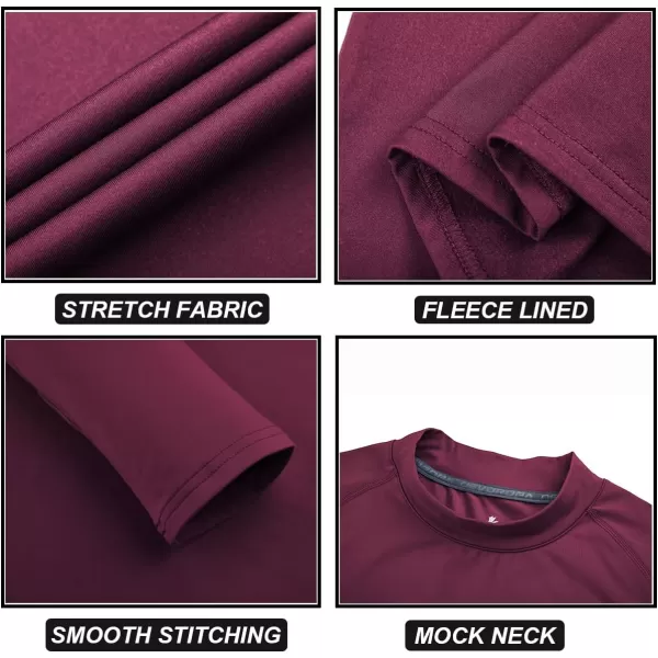 DEVOROPA Youth Boys Compression Thermal Shirt Long Sleeve Fleece Baselayer Soccer Baseball UndershirtMock Neckmaroon