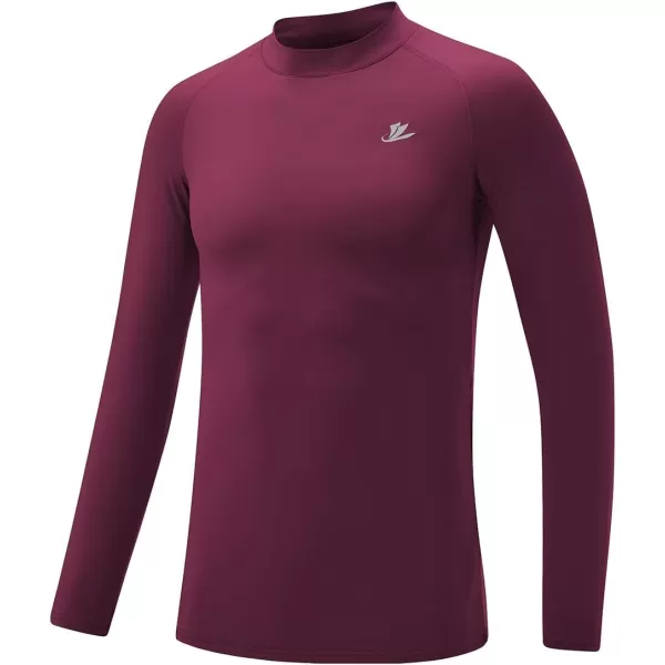 DEVOROPA Youth Boys Compression Thermal Shirt Long Sleeve Fleece Baselayer Soccer Baseball UndershirtMock Neckmaroon