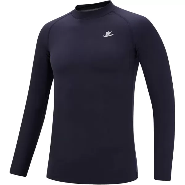 DEVOROPA Youth Boys Compression Thermal Shirt Long Sleeve Fleece Baselayer Soccer Baseball UndershirtMock Necknavy