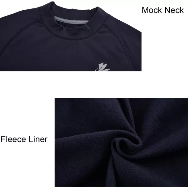 DEVOROPA Youth Boys Compression Thermal Shirt Long Sleeve Fleece Baselayer Soccer Baseball UndershirtMock Necknavy