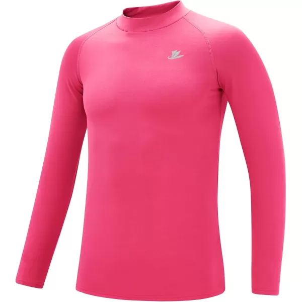 DEVOROPA Youth Boys Compression Thermal Shirt Long Sleeve Fleece Baselayer Soccer Baseball UndershirtMock Neckpink