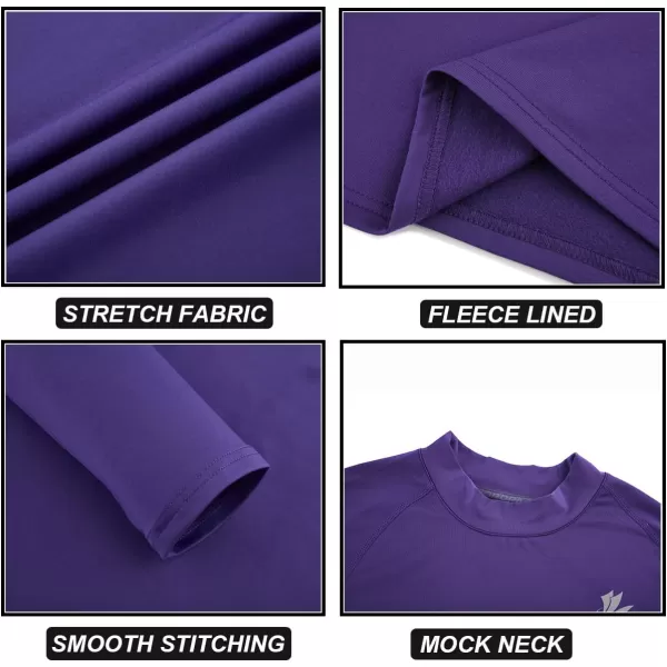 DEVOROPA Youth Boys Compression Thermal Shirt Long Sleeve Fleece Baselayer Soccer Baseball UndershirtMock Neckpurple