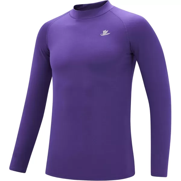 DEVOROPA Youth Boys Compression Thermal Shirt Long Sleeve Fleece Baselayer Soccer Baseball UndershirtMock Neckpurple