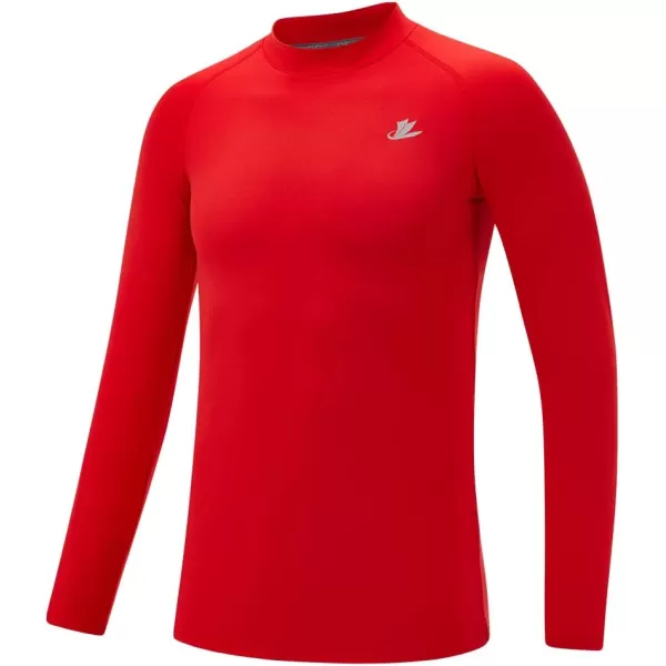 DEVOROPA Youth Boys Compression Thermal Shirt Long Sleeve Fleece Baselayer Soccer Baseball UndershirtMock Neckred