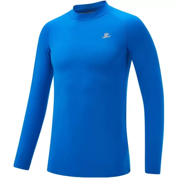 DEVOROPA Youth Boys Compression Thermal Shirt Long Sleeve Fleece Baselayer Soccer Baseball UndershirtMock Neckroyal Blue