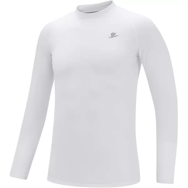 DEVOROPA Youth Boys Compression Thermal Shirt Long Sleeve Fleece Baselayer Soccer Baseball UndershirtMock Neckwhite