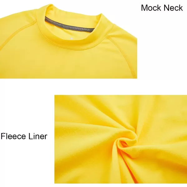 DEVOROPA Youth Boys Compression Thermal Shirt Long Sleeve Fleece Baselayer Soccer Baseball UndershirtMock Neckyellow