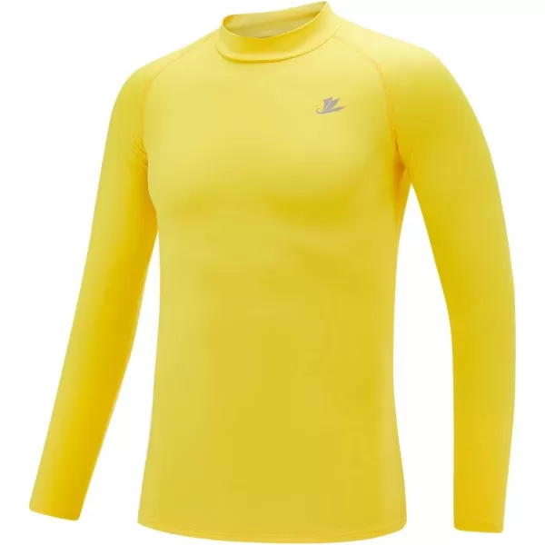 DEVOROPA Youth Boys Compression Thermal Shirt Long Sleeve Fleece Baselayer Soccer Baseball UndershirtMock Neckyellow