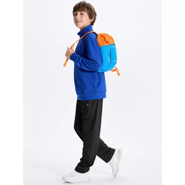 DEVOROPA Youth Boys Fleece Lined Sweatpants Open Bottom Water Resistant Winter Thermal Track Athletic Pants Zipper PocketsBlack