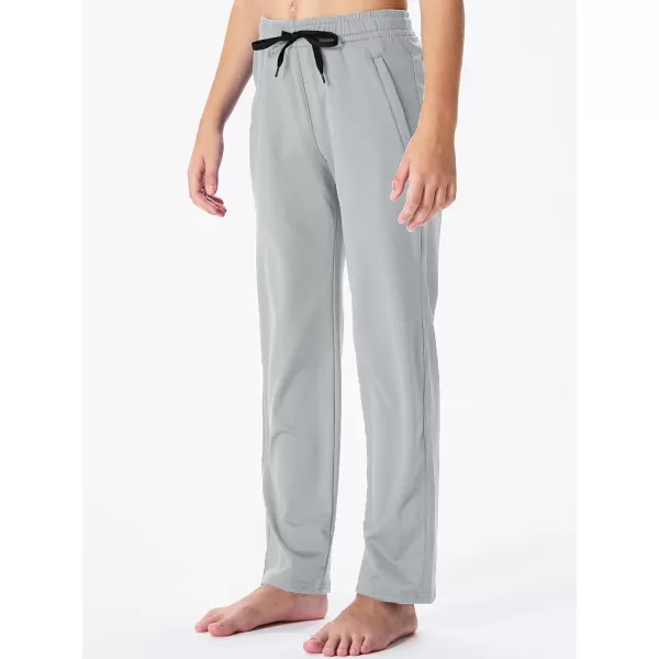 DEVOROPA Youth Boys Fleece Lined Sweatpants Open Bottom Water Resistant Winter Thermal Track Athletic Pants Zipper PocketsLight Grey