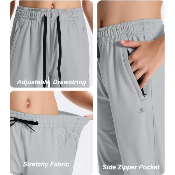 DEVOROPA Youth Boys Fleece Lined Sweatpants Open Bottom Water Resistant Winter Thermal Track Athletic Pants Zipper PocketsLight Grey