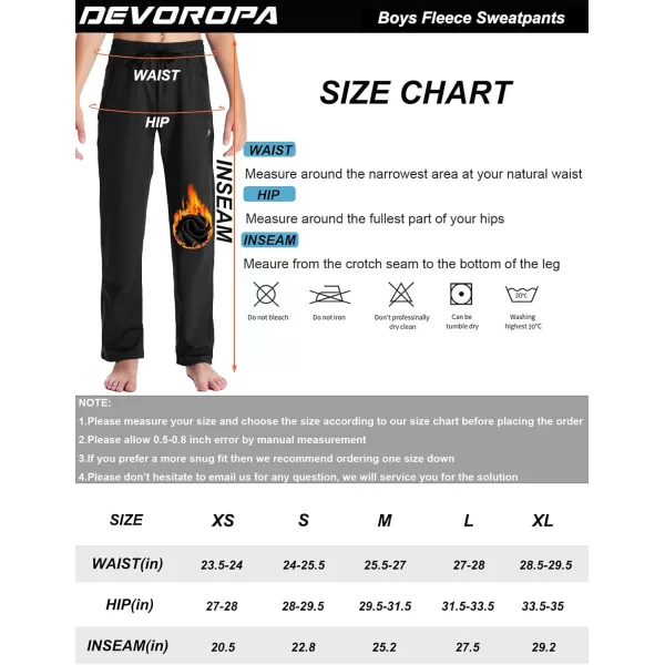 DEVOROPA Youth Boys Fleece Lined Sweatpants Open Bottom Water Resistant Winter Thermal Track Athletic Pants Zipper PocketsLight Grey
