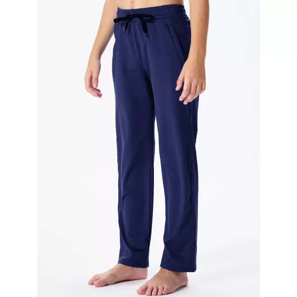DEVOROPA Youth Boys Fleece Lined Sweatpants Open Bottom Water Resistant Winter Thermal Track Athletic Pants Zipper PocketsNavy