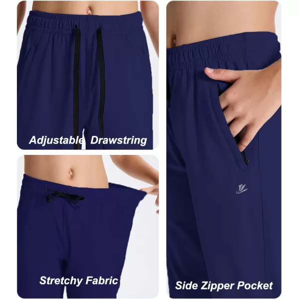 DEVOROPA Youth Boys Fleece Lined Sweatpants Open Bottom Water Resistant Winter Thermal Track Athletic Pants Zipper PocketsNavy