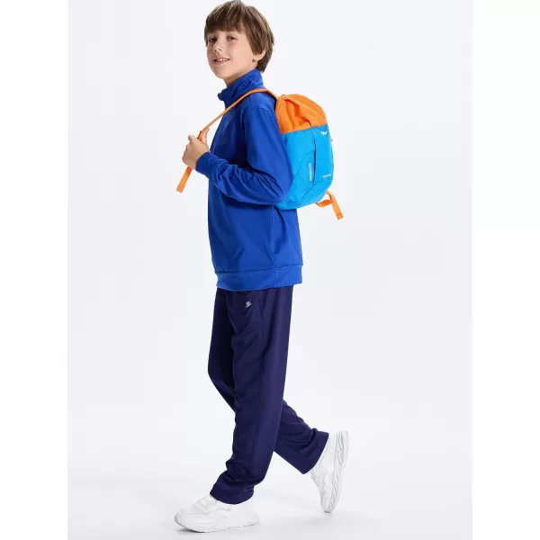 DEVOROPA Youth Boys Fleece Lined Sweatpants Open Bottom Water Resistant Winter Thermal Track Athletic Pants Zipper PocketsNavy