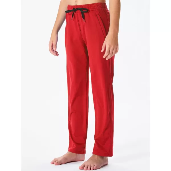 DEVOROPA Youth Boys Fleece Lined Sweatpants Open Bottom Water Resistant Winter Thermal Track Athletic Pants Zipper PocketsRed
