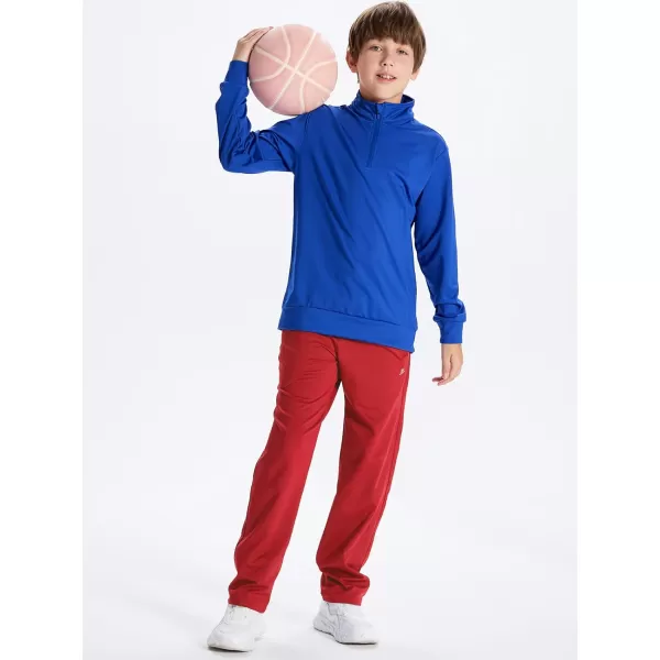 DEVOROPA Youth Boys Fleece Lined Sweatpants Open Bottom Water Resistant Winter Thermal Track Athletic Pants Zipper PocketsRed