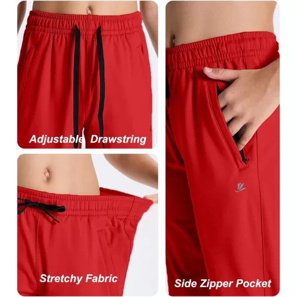 DEVOROPA Youth Boys Fleece Lined Sweatpants Open Bottom Water Resistant Winter Thermal Track Athletic Pants Zipper PocketsRed