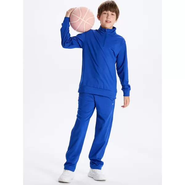 DEVOROPA Youth Boys Fleece Lined Sweatpants Open Bottom Water Resistant Winter Thermal Track Athletic Pants Zipper PocketsRoyal Blue