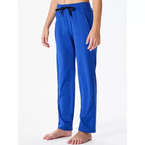 DEVOROPA Youth Boys Fleece Lined Sweatpants Open Bottom Water Resistant Winter Thermal Track Athletic Pants Zipper PocketsRoyal Blue