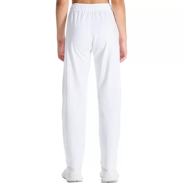 DEVOROPA Youth Boys Fleece Lined Sweatpants Open Bottom Water Resistant Winter Thermal Track Athletic Pants Zipper PocketsWhite