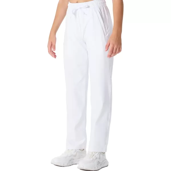 DEVOROPA Youth Boys Fleece Lined Sweatpants Open Bottom Water Resistant Winter Thermal Track Athletic Pants Zipper PocketsWhite