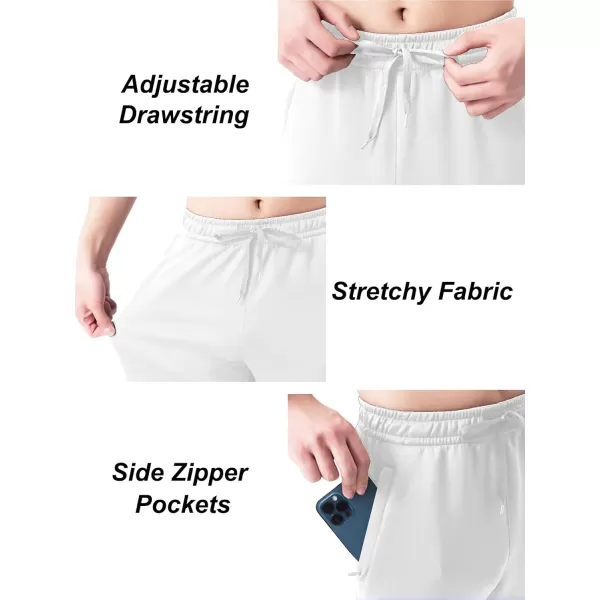 DEVOROPA Youth Boys Fleece Lined Sweatpants Open Bottom Water Resistant Winter Thermal Track Athletic Pants Zipper PocketsWhite
