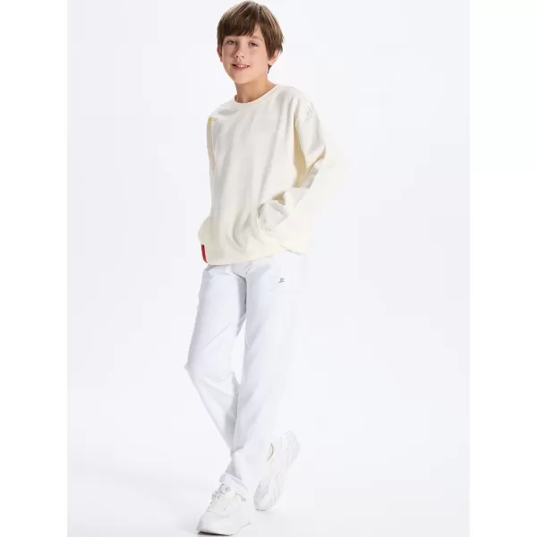 DEVOROPA Youth Boys Fleece Lined Sweatpants Open Bottom Water Resistant Winter Thermal Track Athletic Pants Zipper PocketsWhite