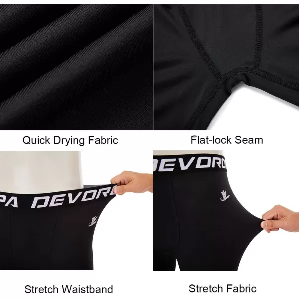DEVOROPA Youth Boys One Leg Compression Pants for Basketball 34 Leggings Sports Tights Kids Athletic Soccer Base Layer2pack BlackBlackleft Long