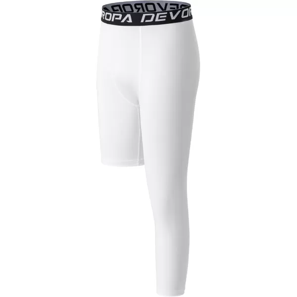 DEVOROPA Youth Boys One Leg Compression Pants for Basketball 34 Leggings Sports Tights Kids Athletic Soccer Base Layer2pack BlackWhiteleft Long