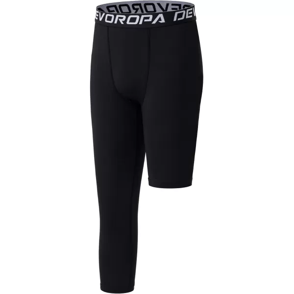 DEVOROPA Youth Boys One Leg Compression Pants for Basketball 34 Leggings Sports Tights Kids Athletic Soccer Base Layer2pack BlackWhiteright Long